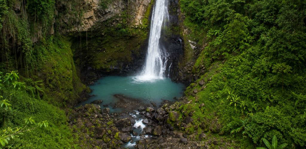 Middleham Falls plunging into a deep rainforest pool inside Morne Trois Pitons National Park, middleham falls dominica’s tallest single-drop waterfall hike.
