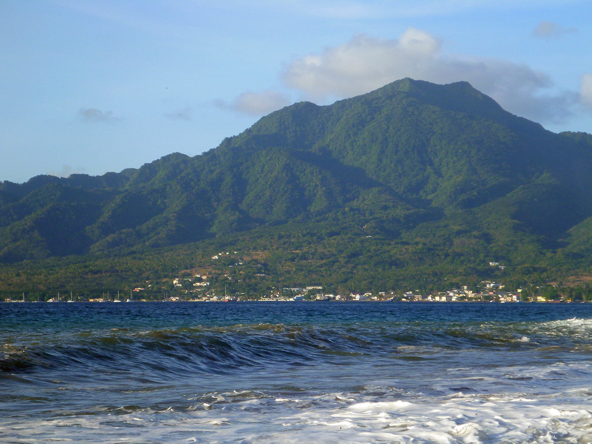 Forest-clad upper slopes of Morne Diablotin disappearing into mist, morne diablotin national park protecting Dominica’s highest summit and parrot habitat.